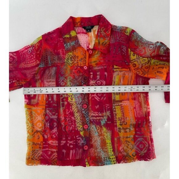 Toni Morgan Sheer Button Front Art To Wear Lightweight Top Size Medium - Picture 9 of 10